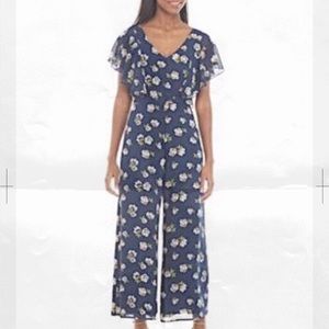 Charles Henry Navy Peach Floral Flutter Jumpsuit